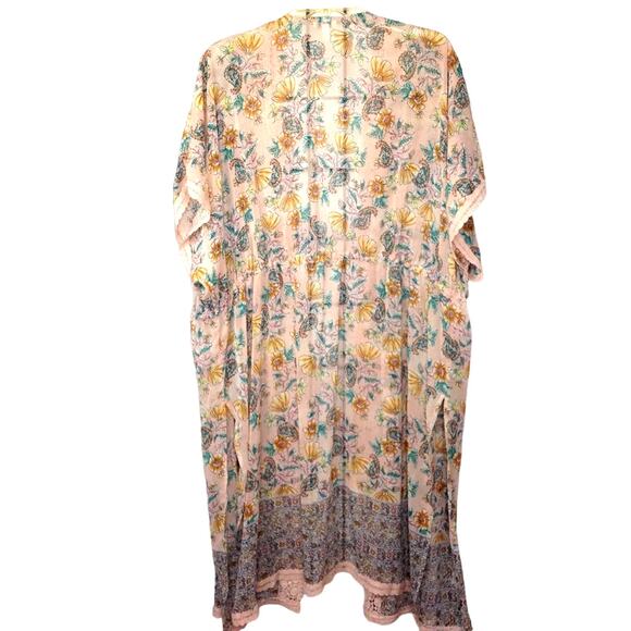 Love Fire Open Front Pink Duster Kimono Lace Tassel Boho Coverup - Picture 2 of 8